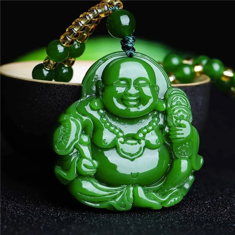 Necklaces - Chinesische Grüne Jade Maitreya Buddha Anhänger