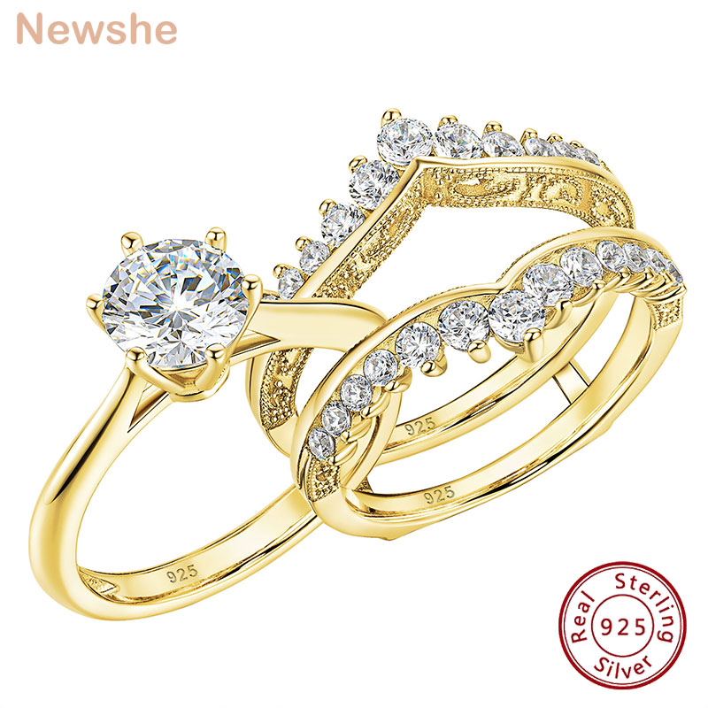 Moissanite Engagement Ring 1 Carat - Newshe 14k Gelbgold-Plattierter Brautring-Set für Damen