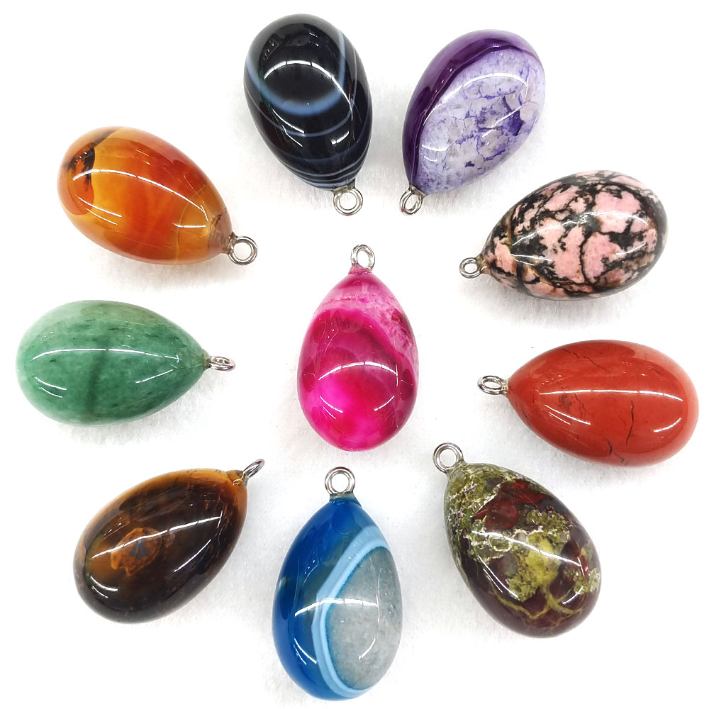 Crystal Pendant Necklace Natural Stone - 30x19mm Mini-Eierförmiger Anhänger aus Natursteinen, Heilkristallen,