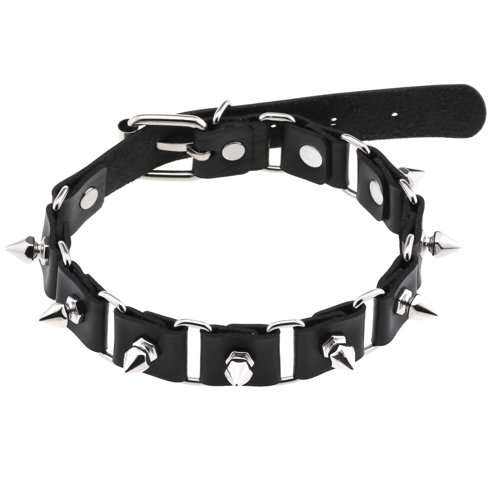 Goth Punk Spike Choker - Schwarz Leder Herz Halsband Kragen Halsketten