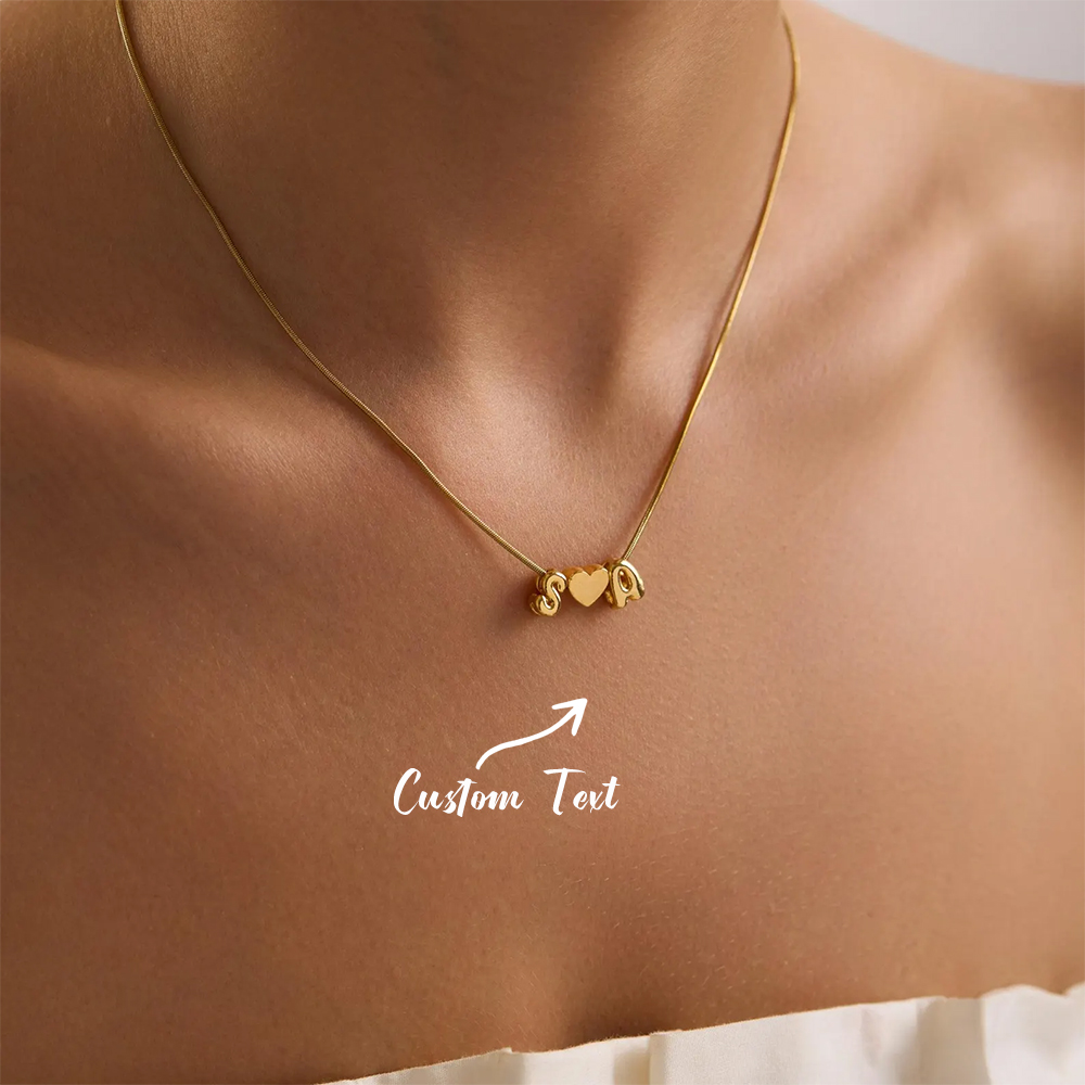 Custom Name Necklace Stainless Steel - Personalisierte Zwei-Initialen-Halskette mit 3D-Bubble-Herz aus Edelstahl,