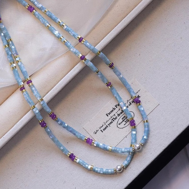 Pearl Choker Necklace Vintage - Minar Ungewöhnliche blaue Naturstein-Muschel-Perlenkette mit lila