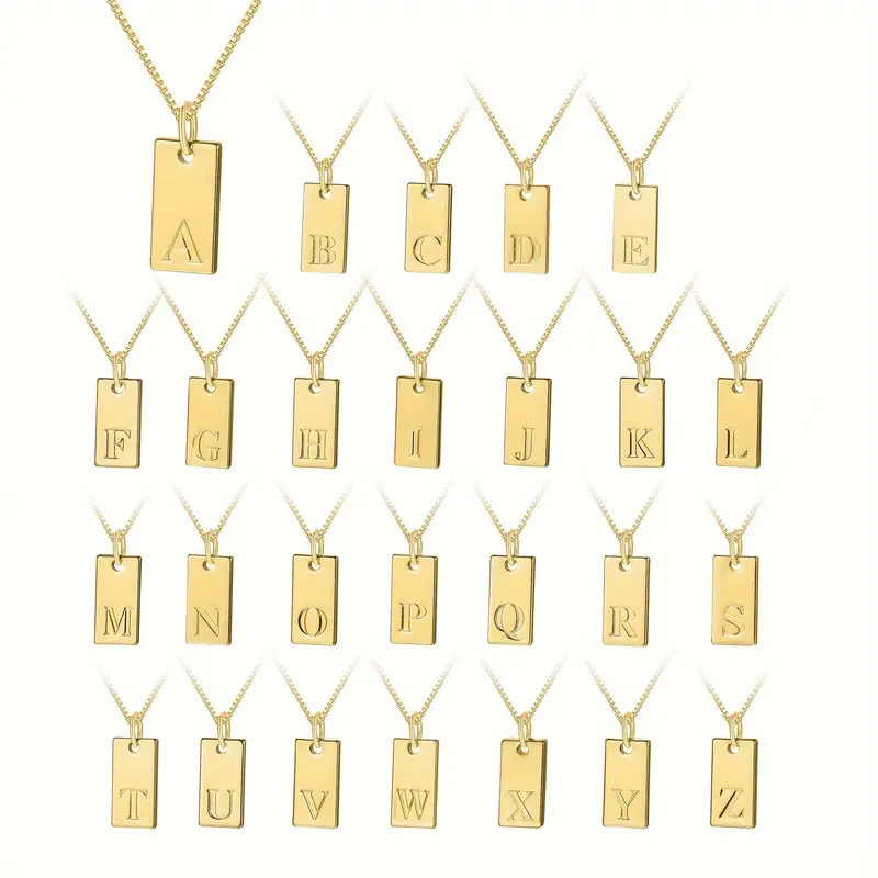 Initial Letter Necklace 18K Gold - Winzige quadratische 26 Anfangsbuchstaben-Anhänger-Halsketten für Frauen,