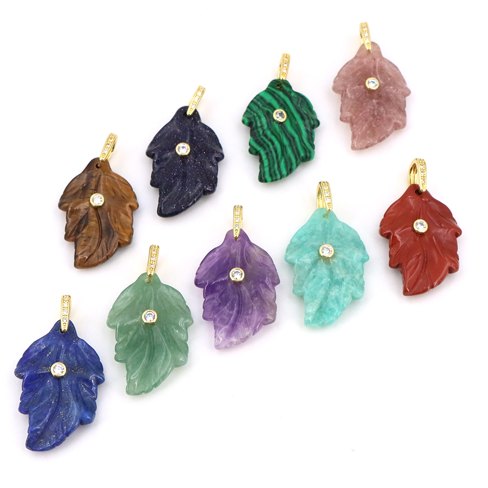 Trendige Blatt-Naturstein-Anhä – Crystal Pendant Necklace Natural Stone Bewertung und Preis