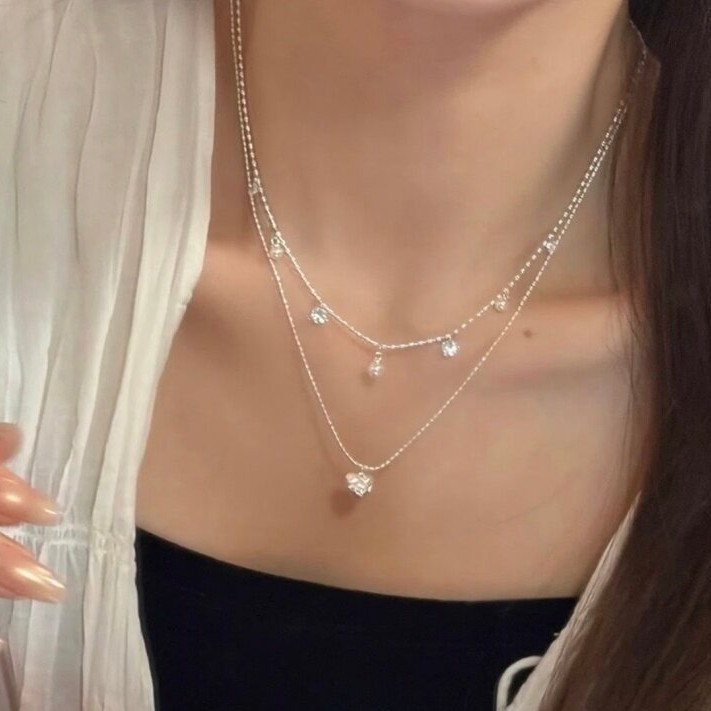 Doppellagige Silberperlen-Chok – Layered Pendant Necklace Aesthetic Bewertung und Preis