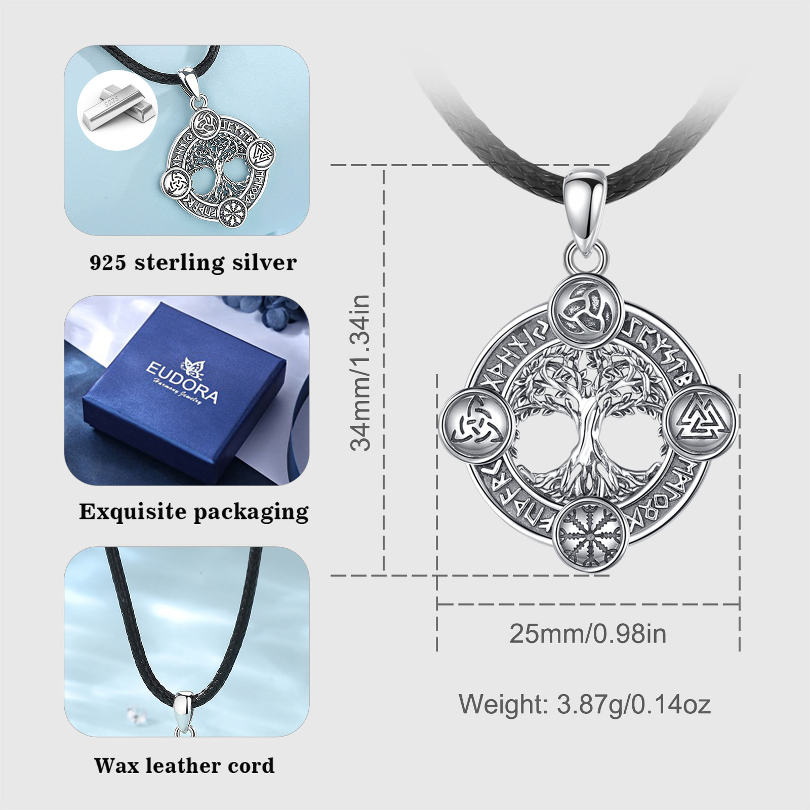 Eudora Halskette mit Baum des  – 925 Sterling Silver Chain Necklace Men Bewertung und Preis